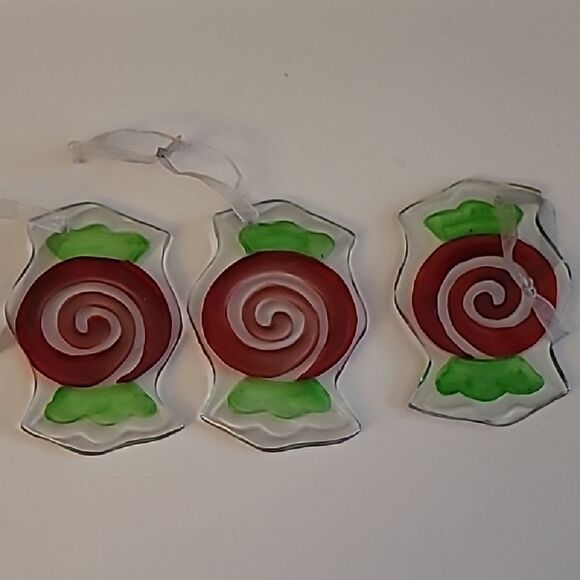 Red and Green Swirl Glass Candy  Ornaments - Picture 1 of 7